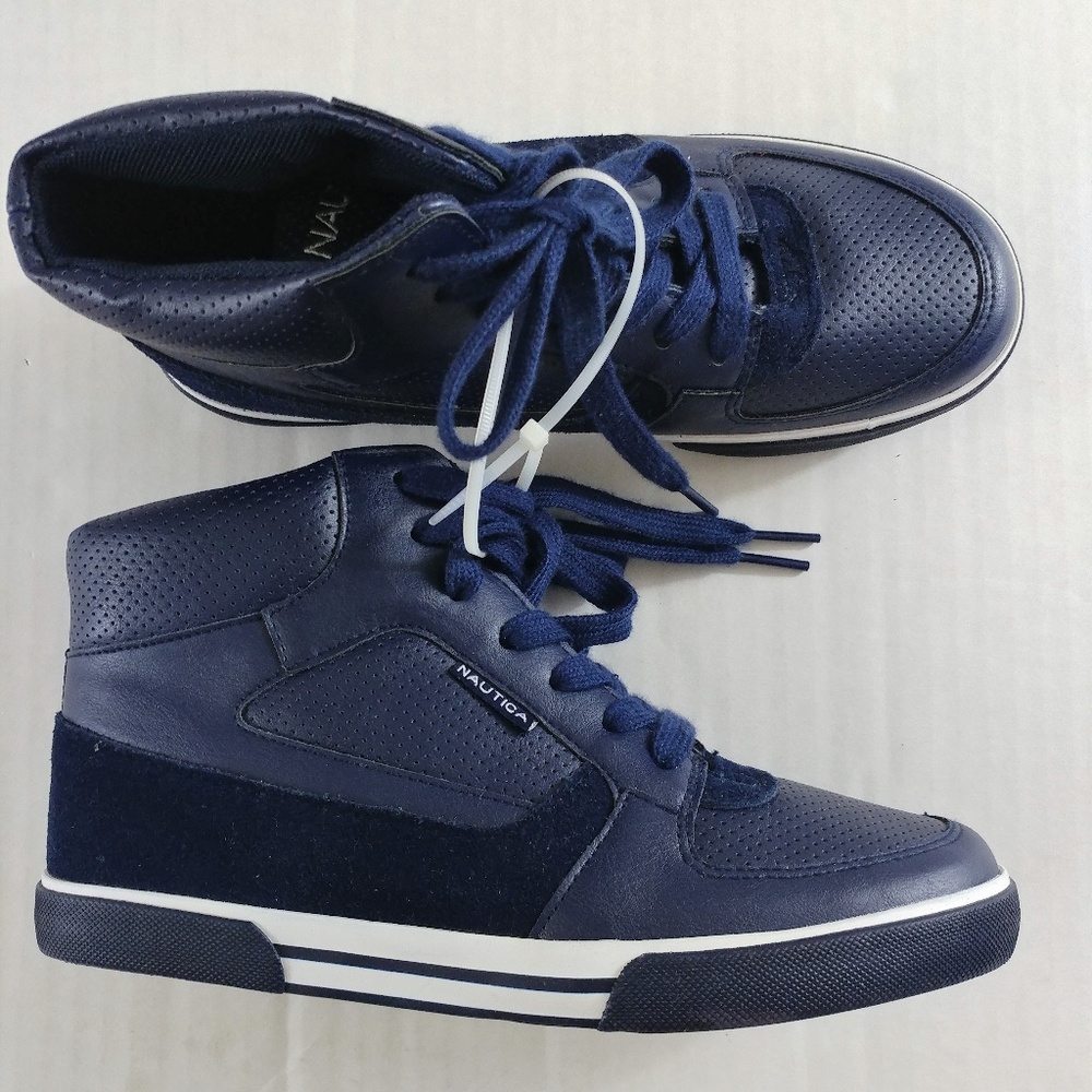 Boys Youth Nautica Leather Suede Hi Top Sneakers